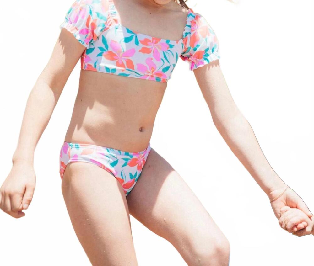 NEW FEATHER 4 ARROW puff sleeve bikini swimsuit in blossom floral
